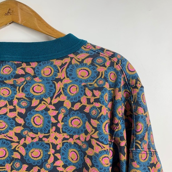 Natural Life Floral Print Sweatshirt Teal Cropped V Neck Long Sleeve Women's M - Picture 6 of 12